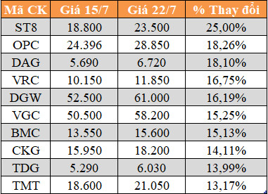 10 cổ phiếu tăng/giảm mạnh nhất tuần: Có mã lên 69% - Ảnh 1.