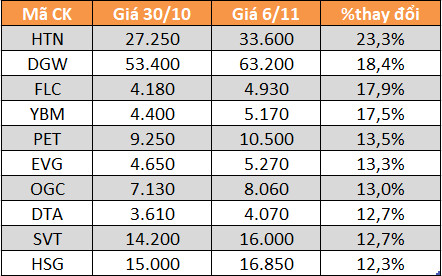 10 cổ phiếu tăng/giảm mạnh nhất tuần: HTN và DGW bứt phá - Ảnh 1.
