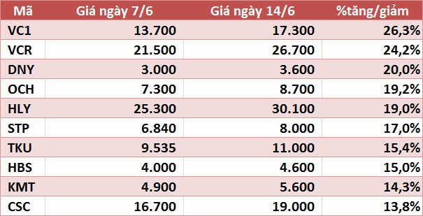 10 cổ phiếu tăng/giảm mạnh nhất tuần: Nhóm vừa và nhỏ vẫn hút dòng tiền - Ảnh 3.
