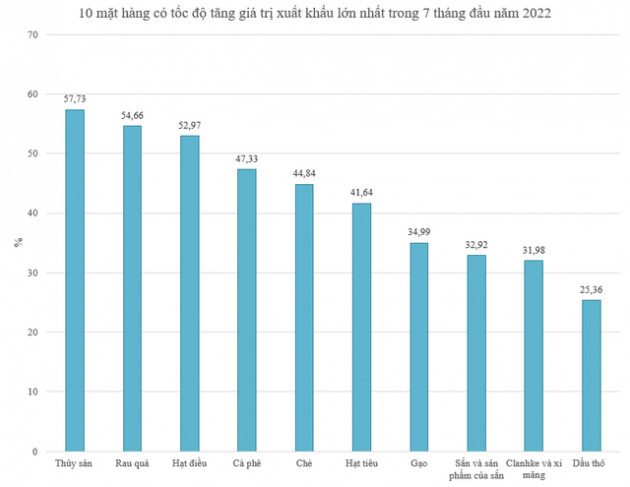 10 mặt hàng có tốc độ tăng giá trị xuất khẩu lớn nhất trong 7 tháng đầu năm 2022 - Ảnh 2.