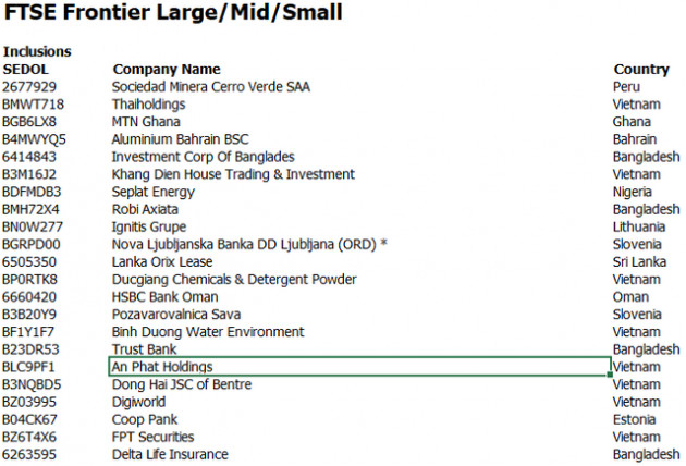 APH và 7 cổ phiếu Việt Nam được thêm mới vào rổ FTSE Frontier Index trong kỳ cơ cấu quý 3 - Ảnh 1.