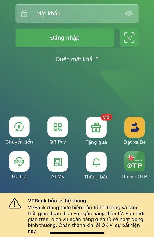 App của VPBank bị lỗi, khách hàng không thể giao dịch được