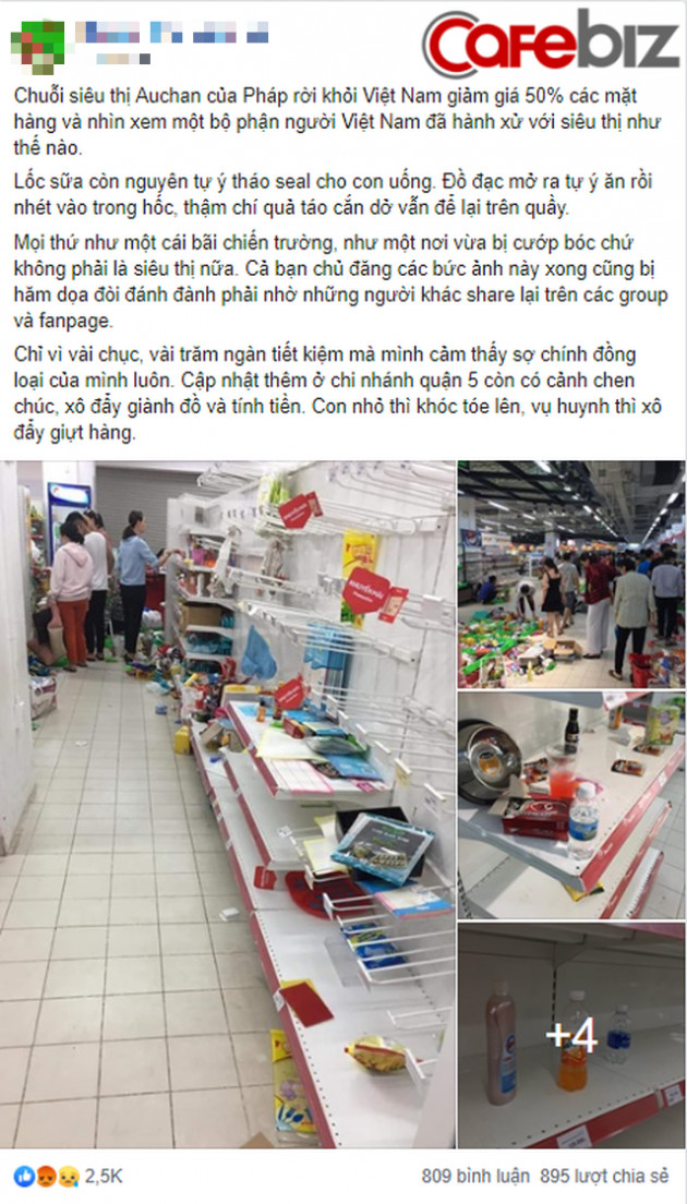 “Bãi chiến trường” tại siêu thị Auchan: Khách thản nhiên khui đồ ăn, giành giật, không thanh toán… - Miếng ăn là miếng tồi tàn lắm ai ơi! - Ảnh 1.