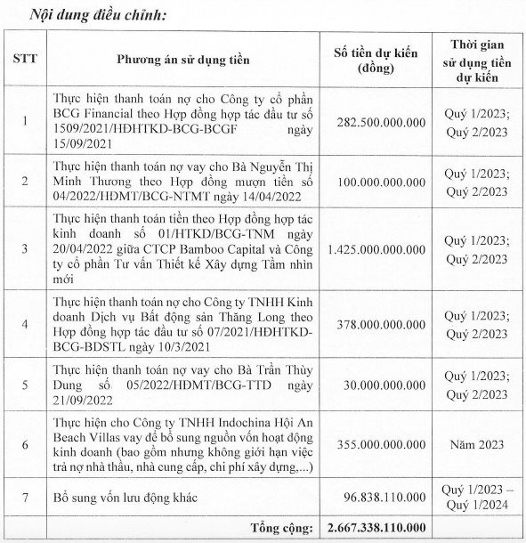 Bamboo Capital (BCG) lại chỉnh phương án sử dụng 2.667 tỷ đồng: Cắt hết khoản vốn rót thêm cho Bảo Hiểm AAA, dùng tiền cho công ty BĐS vay - Ảnh 1.