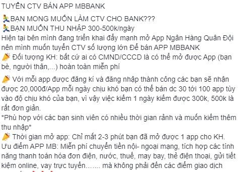 Bán ứng dụng MB được chào thu nhập 1 triệu đồng/ngày - Ảnh 1.