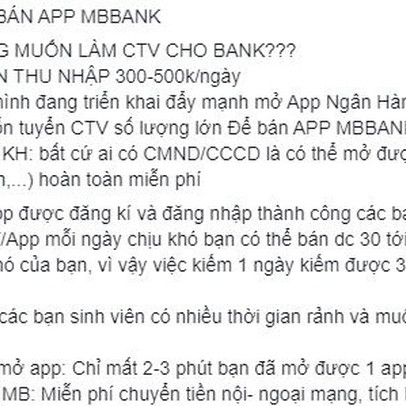 Bán ứng dụng MB được 'chào' thu nhập 1 triệu đồng/ngày