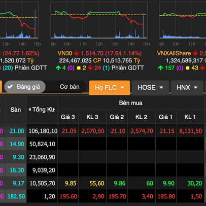 Bảng giá HoSE "đứng hình" trở lại khi lực bán tăng vọt trong phiên 10/1