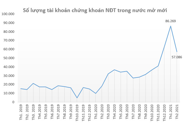 Bất chấp kỳ nghỉ Tết dài ngày, nhà đầu tư trong nước vẫn mở mới hơn 57.000 tài khoản chứng khoán trong tháng 2 - Ảnh 1.