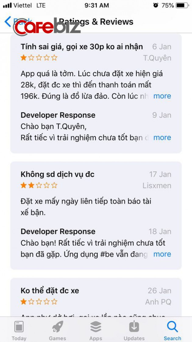 Be tuyên bố hoàn thành 5 triệu chuyến xe sau 3 tháng ra mắt, số lượt tải gấp 5 lần Fastgo, nhưng rating đang đứng bét bảng trong số các ứng dụng gọi xe - Ảnh 1.