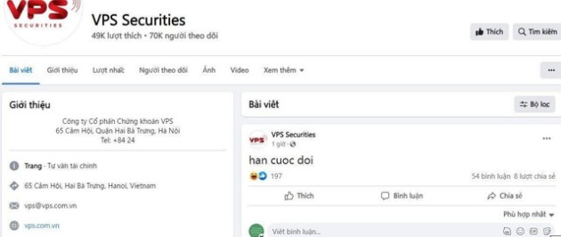 Bị “hack” Fanpage Facebook, Chứng khoán VPS nói gì? - Ảnh 1.