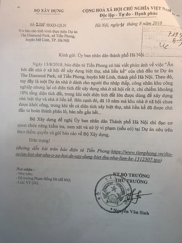 Bộ Xây dựng yêu cầu Hà Nội báo cáo vụ “ăn bớt” đất nhà ở xã hội xây biệt thự