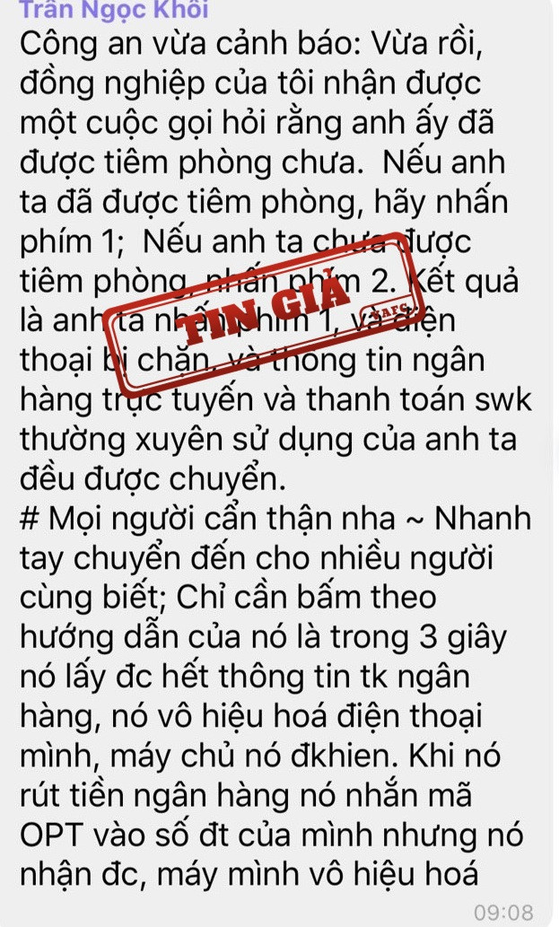 Cảnh báo tin giả về lừa đảo chiếm đoạt tài khoản ngân hàng: "Nhận cuộc gọi, bấm phím 1 hoặc 2, mất sạch tiền trong tài khoản"