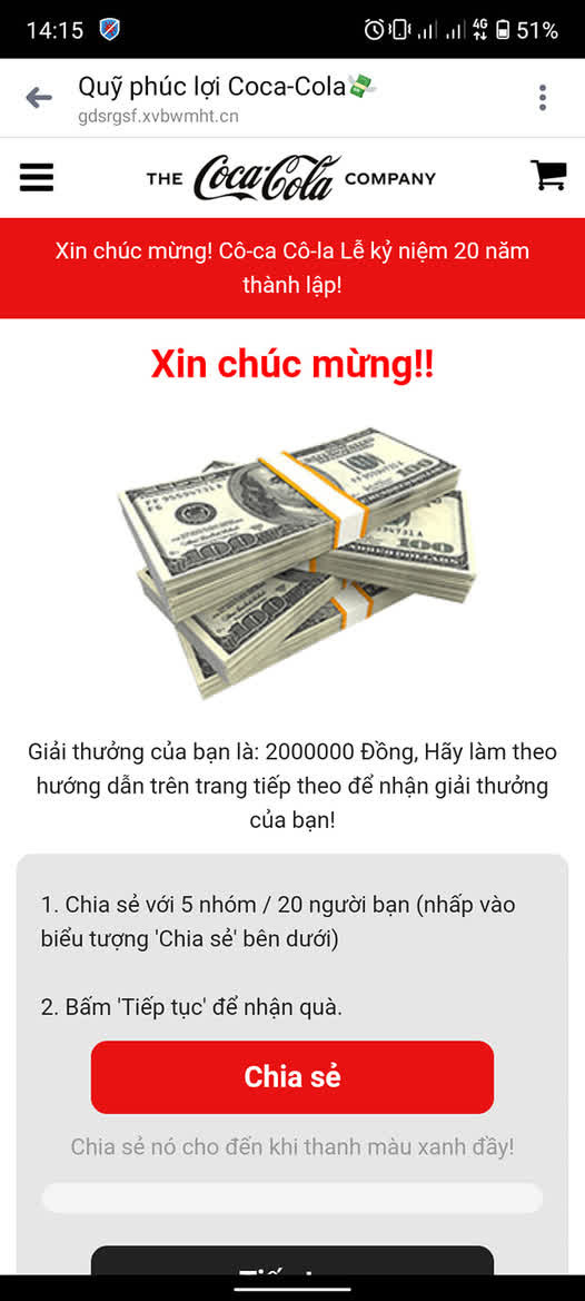 Cảnh báo: Xuất hiện đường link giả mạo Quỹ phúc lợi Coca-Cola trên Facebook, nhiều người dùng sập bẫy, tài khoản bị "bốc hơi"