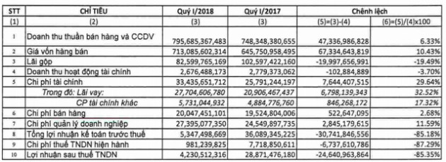 Casumina (CSM): Gánh nặng chi phí, LNST quý 1/2018 chỉ bằng 15% cùng kỳ - Ảnh 2.