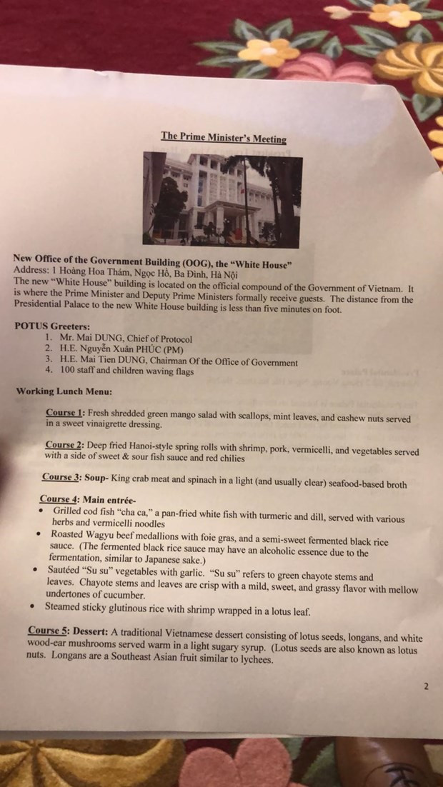 Chi tiết thực đơn bữa trưa của tổng thống Donald Trump và Thủ tướng Nguyễn Xuân Phúc - Ảnh 1.