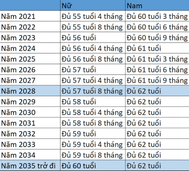 Chi tiết tuổi nghỉ hưu áp dụng từ ngày 1/1/2021 - Ảnh 1.