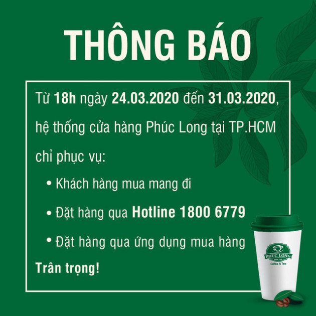 Chuỗi Highland, Phúc Long, The Coffee House… trên địa bàn Tp.HCM đồng loạt chỉ bán mang đi trước quy định chống COVID-19 mới - Ảnh 1.