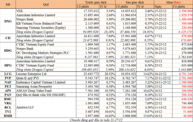 Chuyển động quỹ đầu tư tuần 21-27/12: Dragon Capital cơ cấu danh mục, loạt quỹ bán cổ phiếu - Ảnh 1.