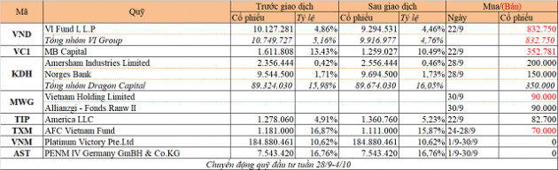 Chuyển động quỹ đầu tư tuần 28/9-4/10: VI Group bán VNDirect, Dragon Capital mua KDH - Ảnh 1.