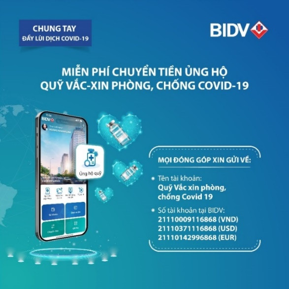 Chuyển tiền ủng hộ Quỹ Vắc-xin phòng, chống Covid-19 không cần nhớ số tài khoản ngay trên app của BIDV