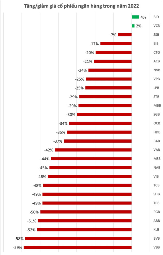 Có 2 cổ phiếu ngân hàng không bị giảm giá trong năm 2022 - Ảnh 1.