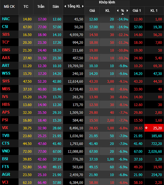 Cổ phiếu chứng khoán giảm sàn đồng loạt - Ảnh 1.