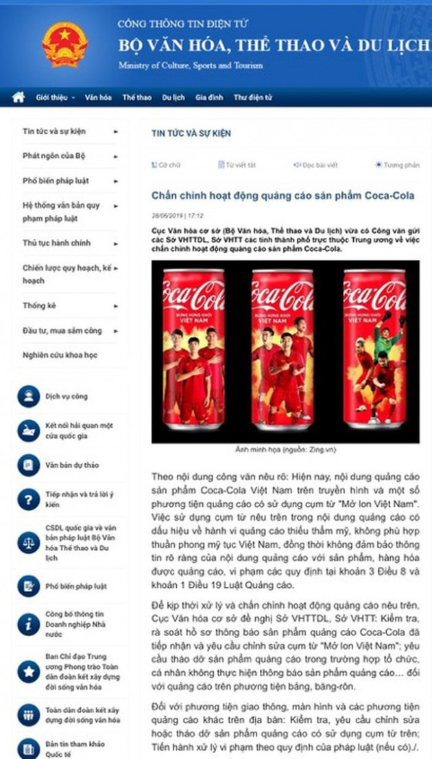 Coca-Cola quảng cáo "Mở lon Việt Nam", Bộ VHTT&DL khẳng định không phù hợp thuần phong mỹ tục