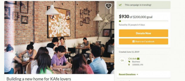 Đào Chi Anh gọi vốn cộng đồng 200.000 USD để xây dựng lại The KAfe