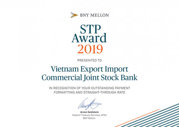 Đạt tỉ lệ điện chuẩn trên 98%, Eximbank được Bank Of Newyork Mellon trao giải thưởng STP Award - Ảnh 1.
