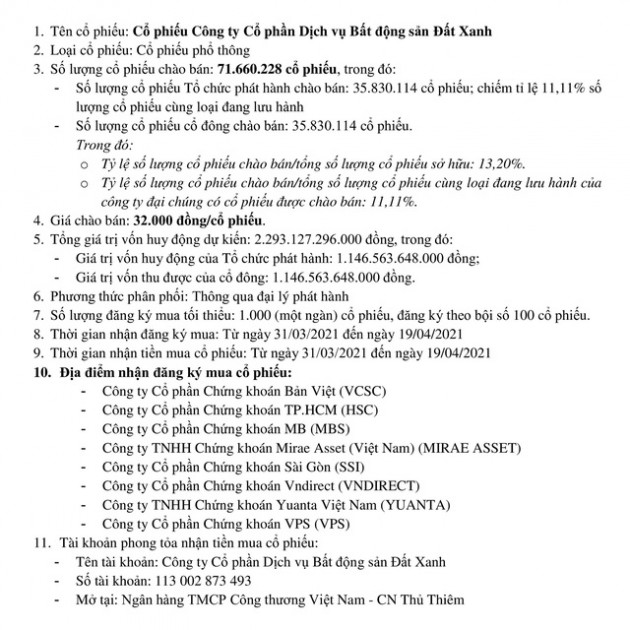 Dat Xanh Services chính thức chào bán 71,66 triệu cổ phiếu - Ảnh 1.