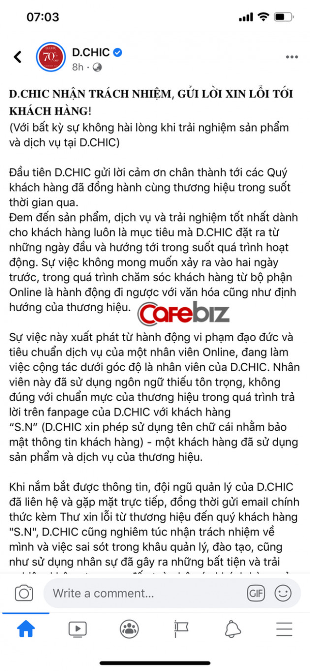 D.Chic công khai xin lỗi sau scandal bị tố xử tệ với khách: Sai sót- rất tệ. Nhưng sẽ tệ hơn, nếu không dám thẳng thắn thừa nhận cái sai - Ảnh 1.