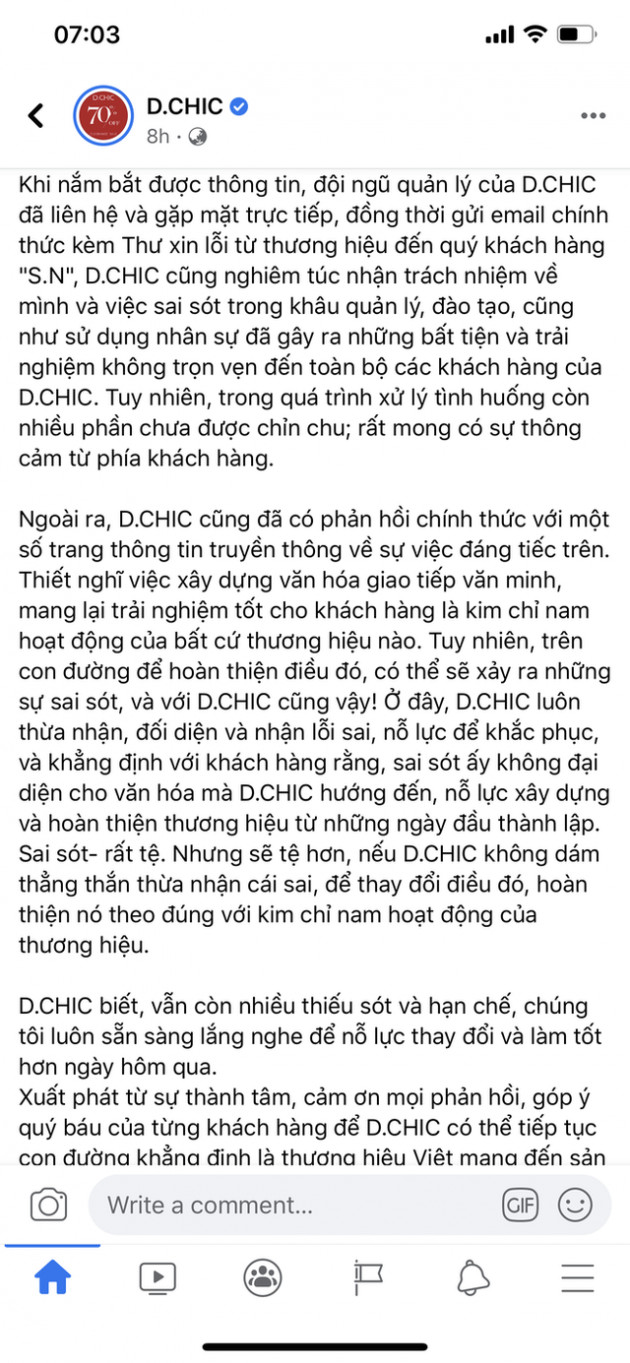 D.Chic công khai xin lỗi sau scandal bị tố xử tệ với khách: Sai sót- rất tệ. Nhưng sẽ tệ hơn, nếu không dám thẳng thắn thừa nhận cái sai - Ảnh 2.