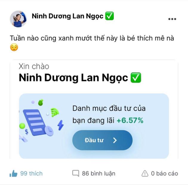 Diễn viên Ninh Dương Lan Ngọc đầu tư chứng khoán lãi lời ra sao? - Ảnh 1.