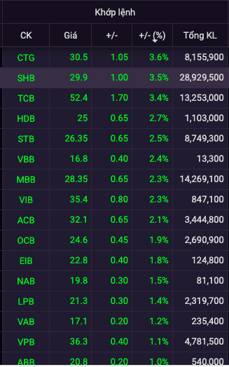 Dòng tiền đổ mạnh vào cổ phiếu ngân hàng, tâm điểm SHB, TCB và CTG - Ảnh 1.