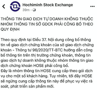 Dừng cung cấp gói dữ liệu mua bán của tự doanh từ ngày 1/3, HoSE nói gì? - Ảnh 1.