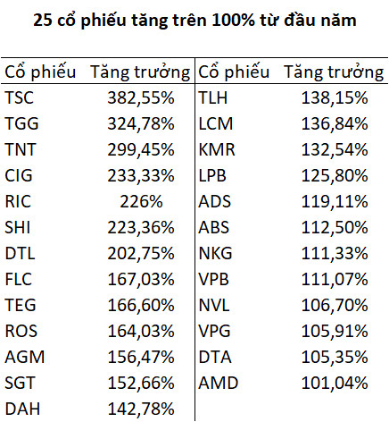 Hàng chục cổ phiếu tăng bằng lần từ đầu năm 2021 - Ảnh 1.