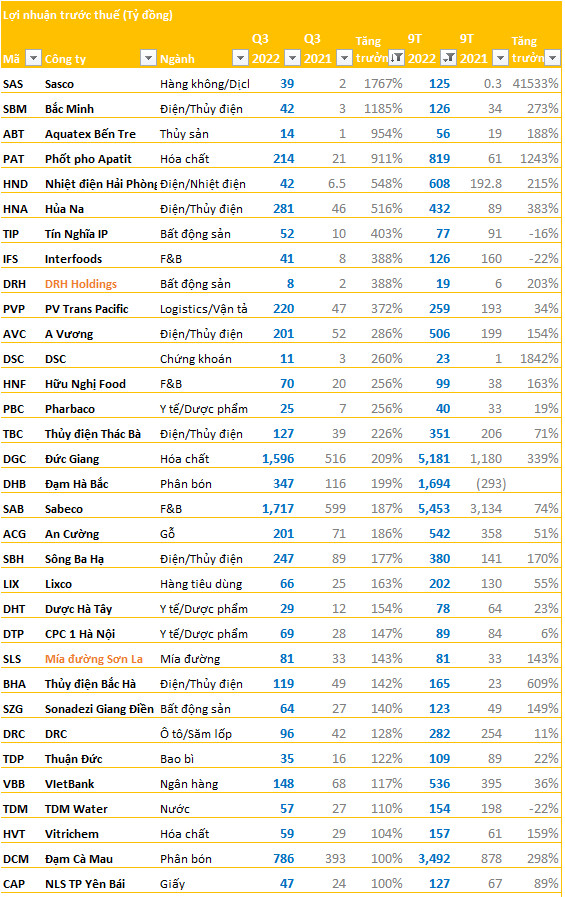 Hàng chục doanh nghiệp vẫn có lợi nhuận tăng bằng lần trong quý 3/2022 - Ảnh 1.