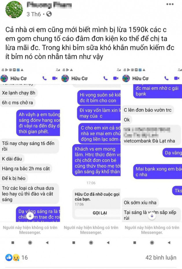 Hàng chục người tố bị lừa tiền khi mua nông sản của Facebook Hữu Cơ Đà Lạt