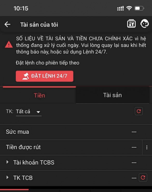 Hàng loạt nhà đầu tư dùng app TCBS gặp lỗi không thể truy cập, không đặt được lệnh mua bán trong sáng 23/11 - Ảnh 1.