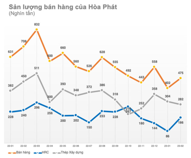 Hoà Phát (HPG): Thị trường trầm lắng do sức cầu yếu, sản lượng bán hàng trong tháng 2 chỉ bằng 70% cùng kỳ - Ảnh 1.