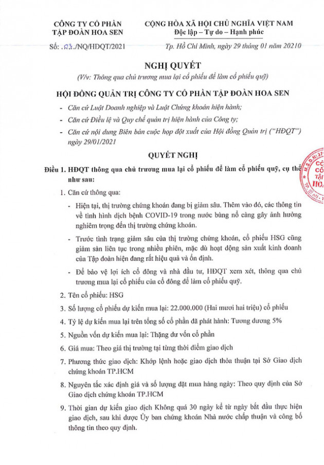 HSG: Mua lại 22 triệu cổ phiếu làm cổ phiếu quỹ - Ảnh 1.