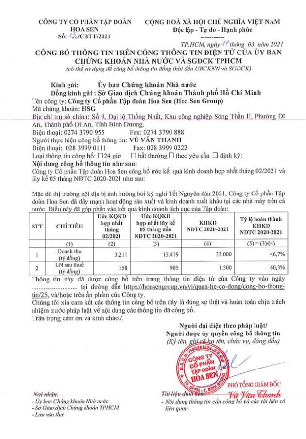 HSG: Tháng 2/2021 LNST 158 tỷ đồng, lũy kế 5 tháng NĐTC 2020-2021 LNST ước đạt 905 tỷ đồng - Ảnh 1.