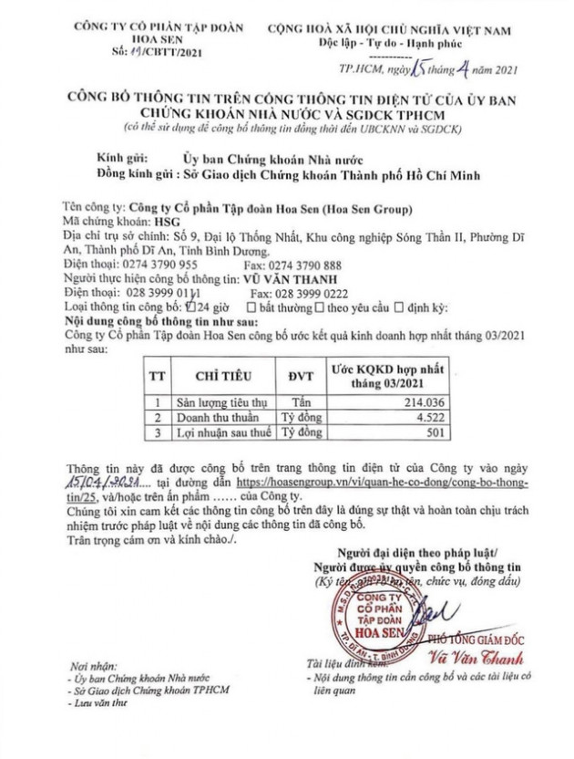 HSG: Tháng 3/2021, lợi nhuận sau thuế 501 tỷ đồng - Ảnh 1.