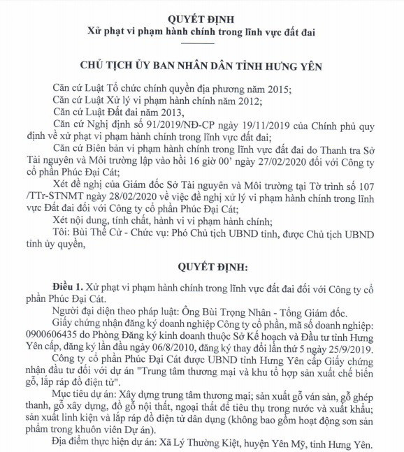 Hưng Yên phạt nặng doanh nghiệp tự ý san lấp 2,7 ha đất trồng lúa - Ảnh 1.