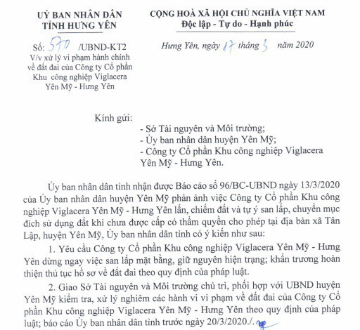 Hưng Yên tuýt còi dự án khu công nghiệp của Viglacera - Ảnh 1.