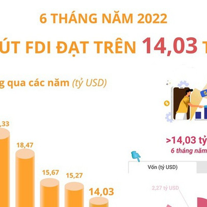 [INFOGRAPHIC] 6 tháng năm 2022: Thu hút FDI đạt trên 14,03 tỷ USD