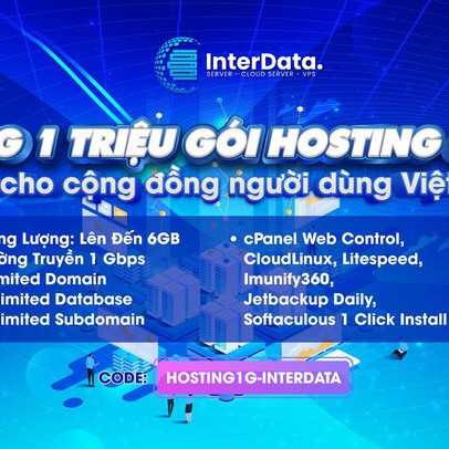InterData tặng miễn phí lưu trữ web NVMe dung lượng 6GB, tốc độ mạng 1Gbps