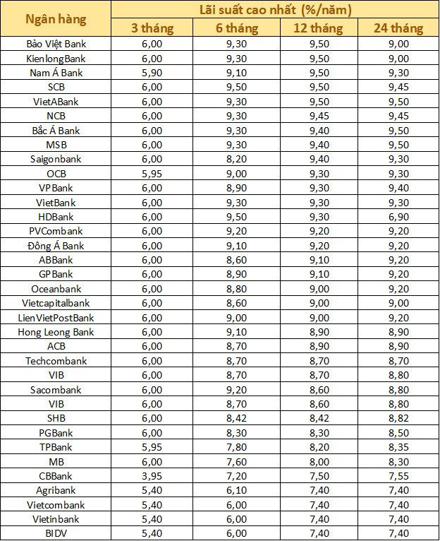 Lãi suất ngày 25/2: Chỉ còn 5 ngân hàng niêm yết lãi suất 9,5%/năm cho kỳ hạn 12 tháng, nhiều nhà băng trả 7,4% - Ảnh 1.