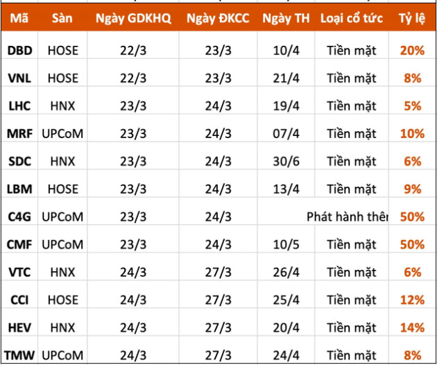 Lịch chốt quyền cổ tức, phát hành thêm tuần 20/3-24/3: Xuất hiện doanh nghiệp trả cổ tức tiền mặt 80% - Ảnh 2.