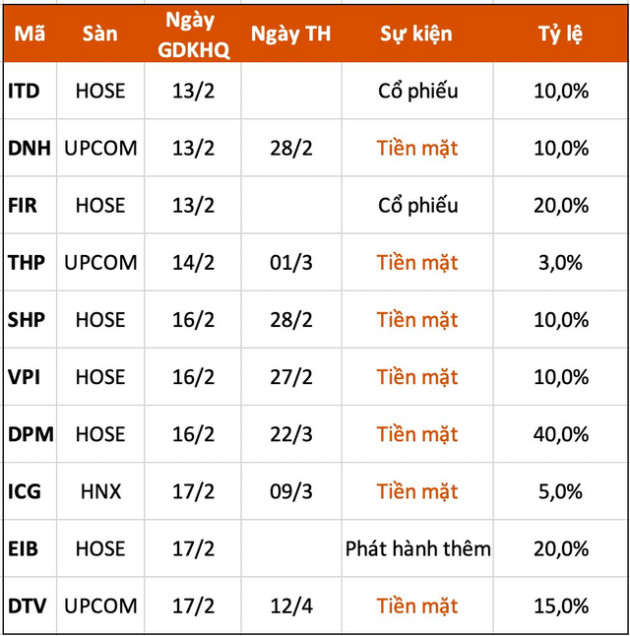 Lịch chốt quyền cổ tức tuần 13/2 - 17/2 - Ảnh 1.